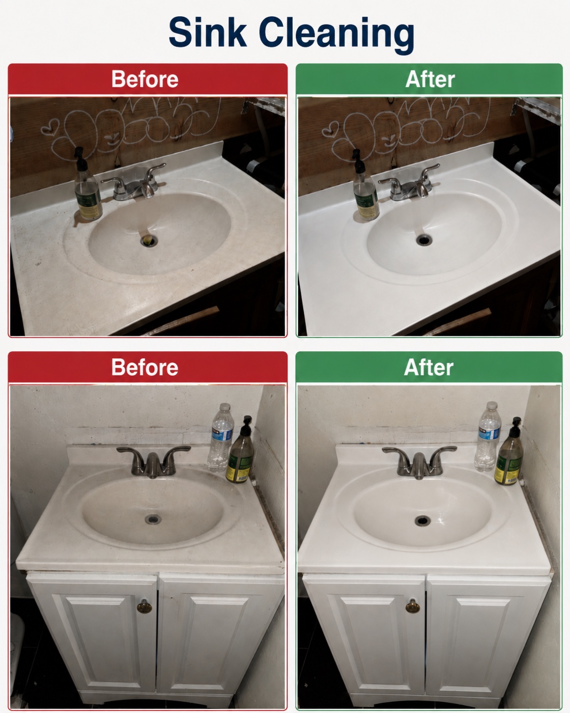Two sink cleaning before and after comparisons