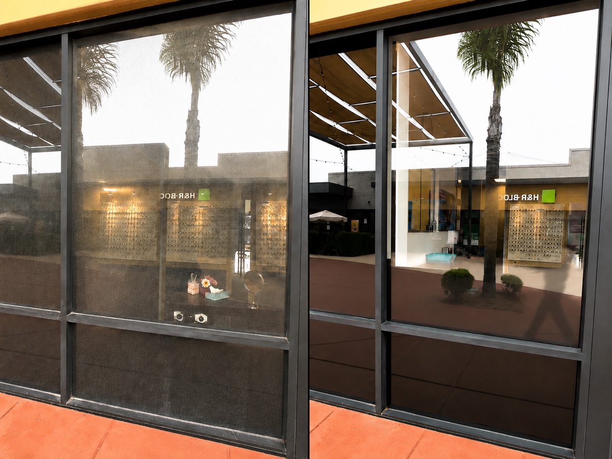 Storefront window before and after washing by A1 Clean Up