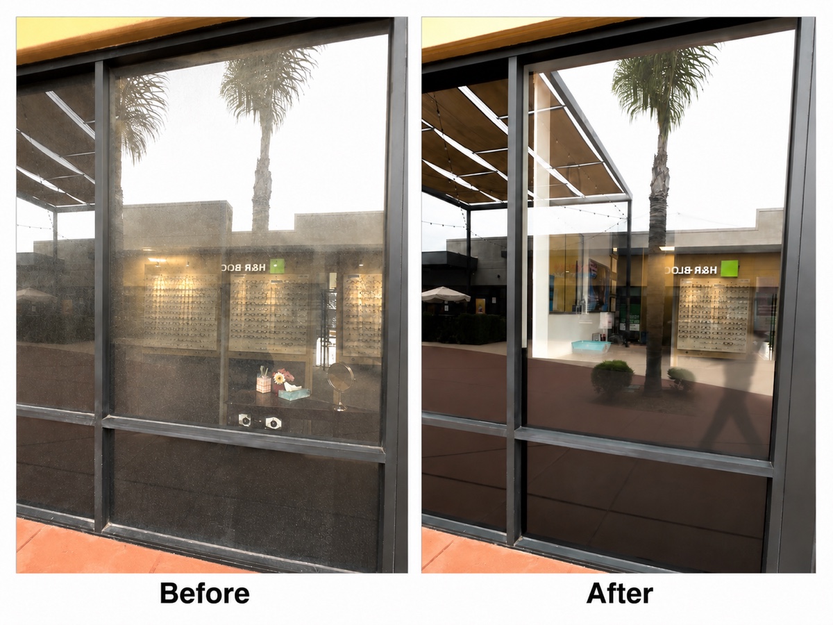 Storefront window before and after washing by A1 Clean Up